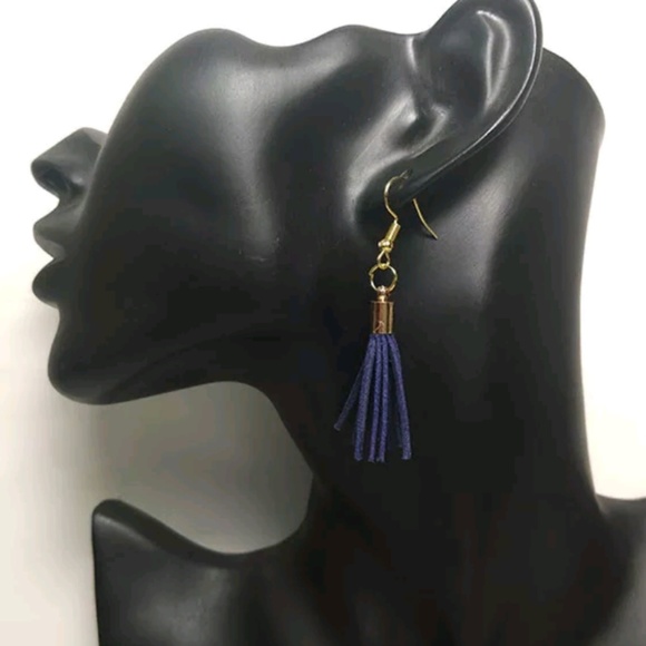 Tassle Earrings Yellow Black Navy Blue - Picture 5 of 7